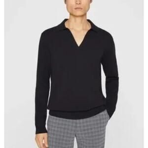 Club Monaco Rib-Knit Luxe Johnny Collar Sweater Black Size Large